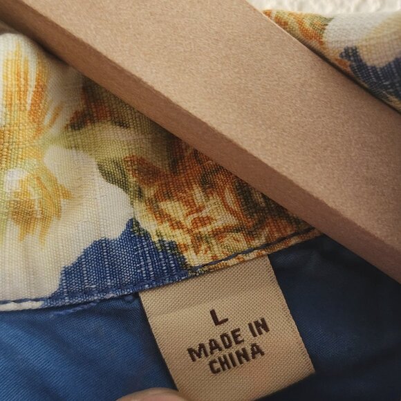 Tommy Bahama Shirt Mens Large Blue Silk Floral Hawaiian Pineapple Button Up Camp - Picture 5 of 12